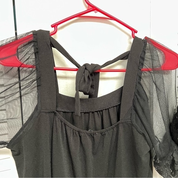 TEMPTED hearts lace puff sleeve organza baby doll top solid black size small - Picture 5 of 13